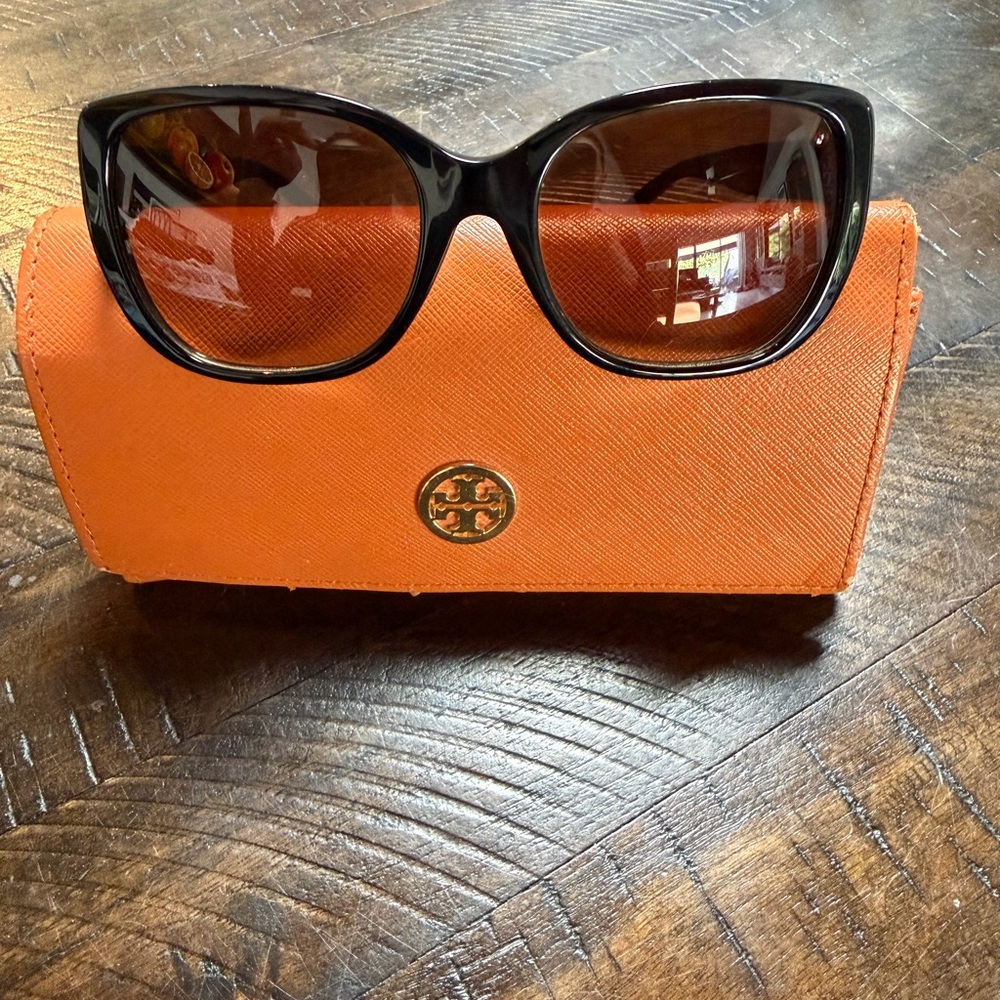 Tory Burch Black Sunglasses with Bold Orange Case